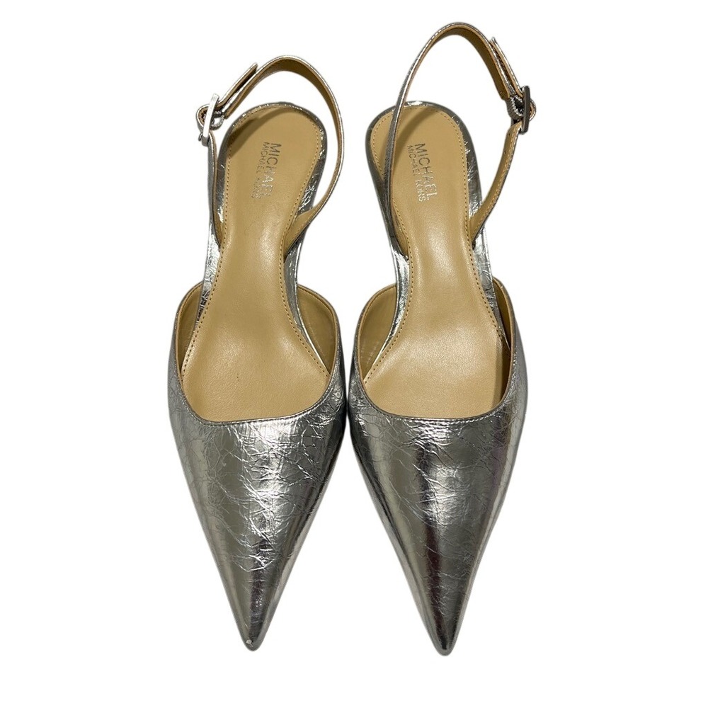 Michael Kors Luna Silver Slingback Kitten Heels Y2K Balletcore Glam Size 6M‎ US